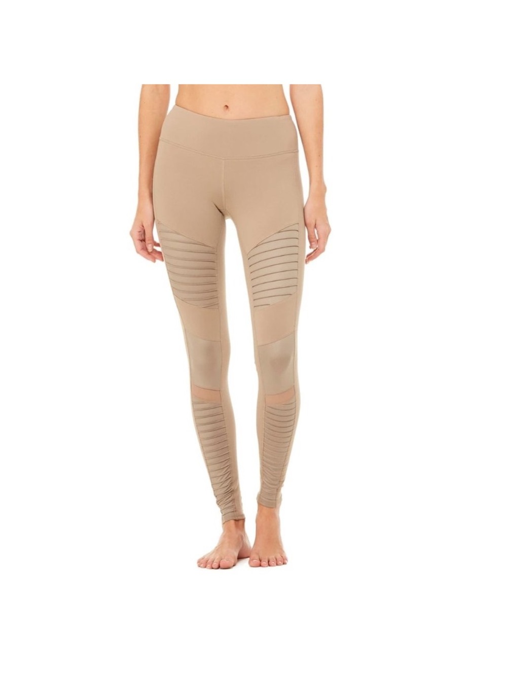 ALO Yoga Beige High-Rise Moto Ribbed Leggings